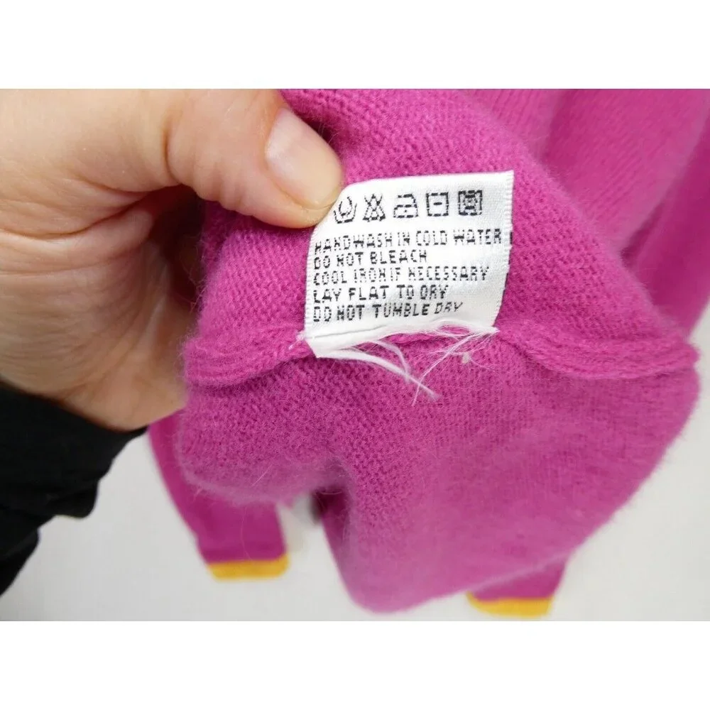 Vtg‎ Y2K Lambs Wool Blend Sweater Made in Italy Women XL Pink Neon Hearts Love - Picture 4 of 8